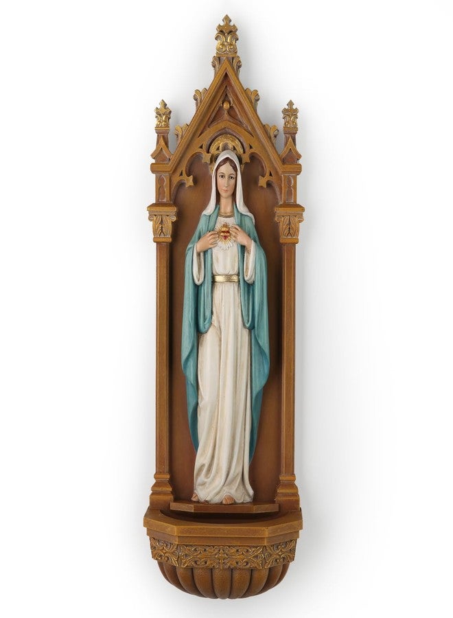 BC BUILDCLASSIC BC Catholic Immaculate Heart of Mary Statue, 9" H Blessed Virgin Mary Holy Water Font Wall Plaque, Inspirational Home Décor, Religious Gift, Renaissance Sculpture Handmade by Buildclassic - Image 1